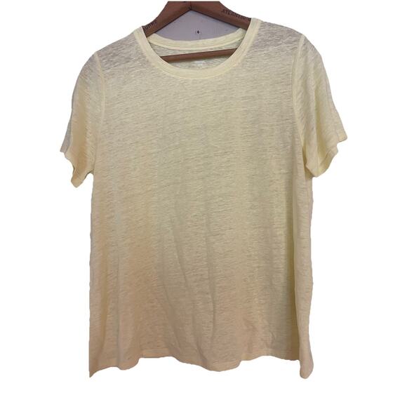 Eileen Fisher Crew Neck Tee Butter Yellow Organic Linen Jersey Basic Tee XS NWOT - Picture 2 of 9